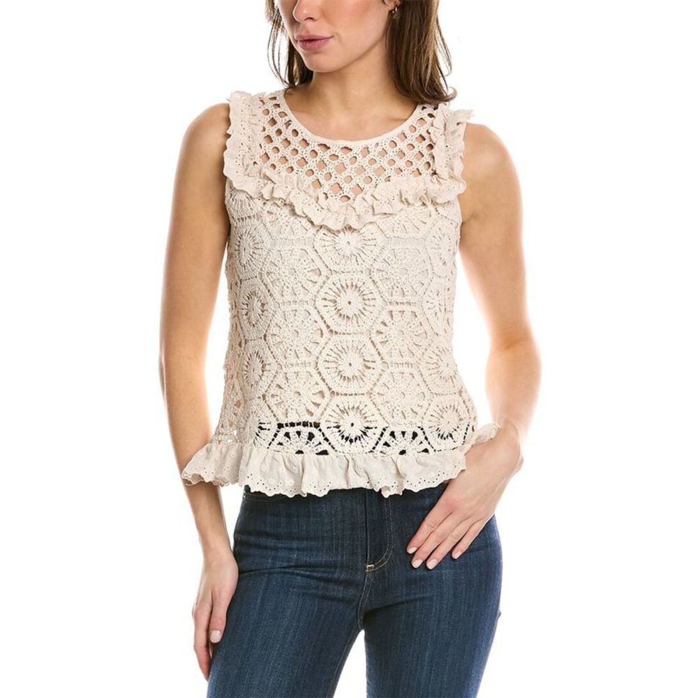 Design History Cream Crochet Ruffle Sleeveless Blouse
